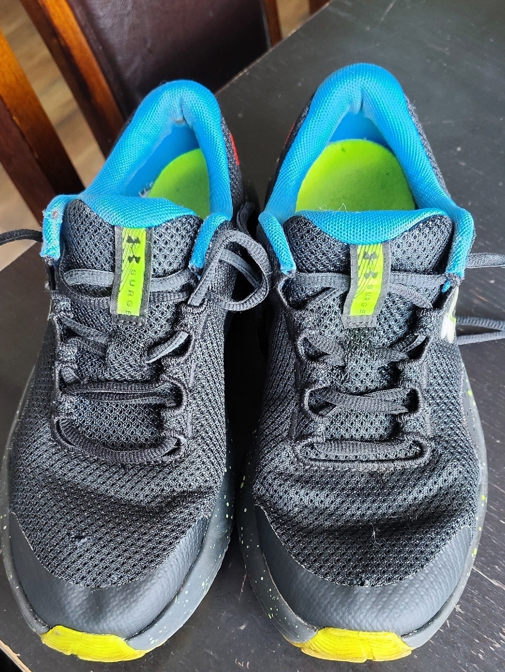 Under Armour Kids Black Sneakers with Blue and Lime Accents